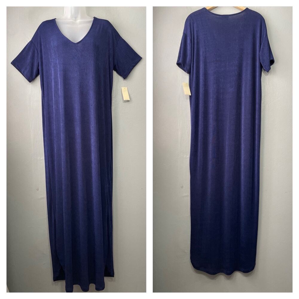Slinky Travel Knit Maxi Dress Size Small Navy Blue Stretch Minimalist Easy Care